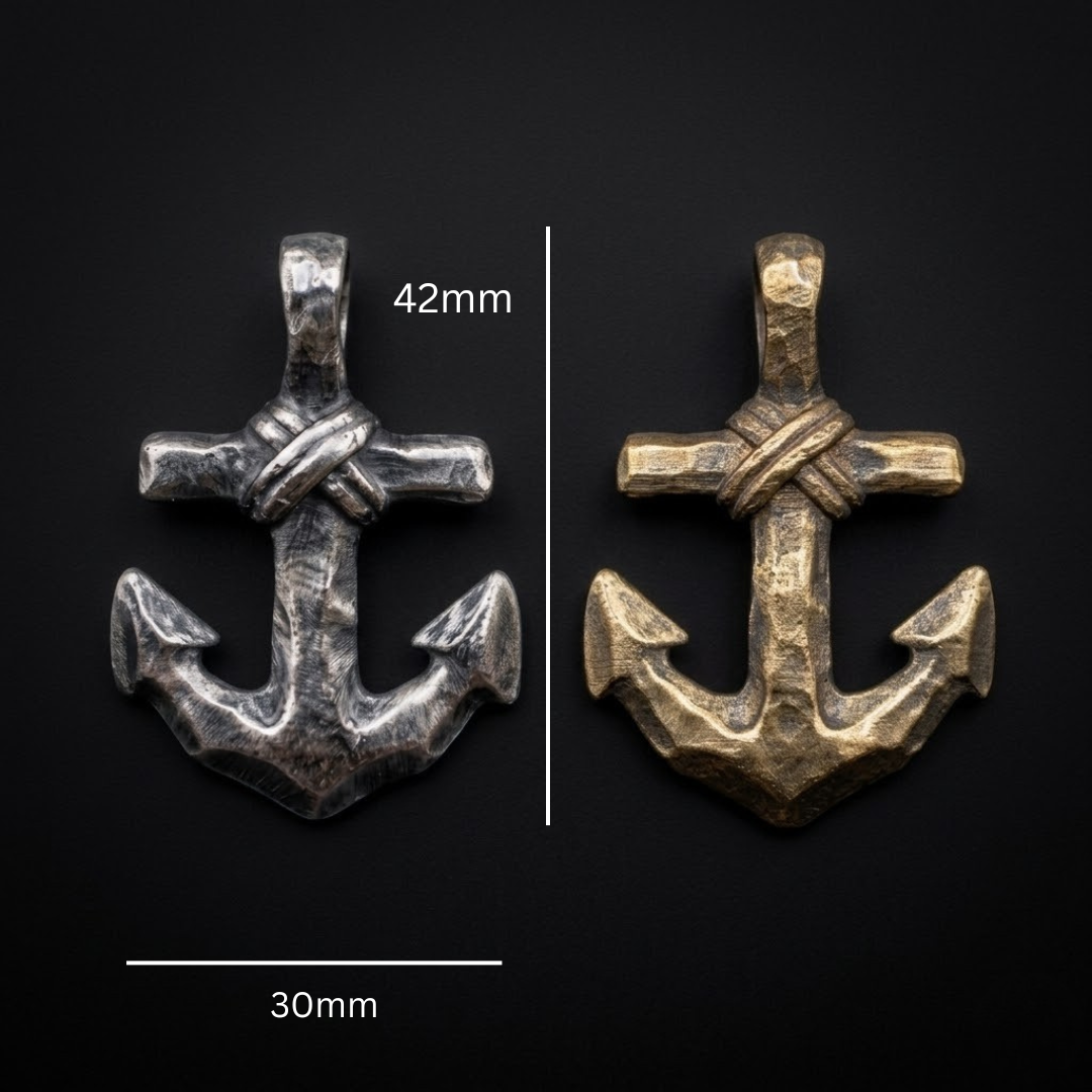 The Anchor pendant shown with measurements, hand poured in Vermont in .999 fine silver or bronze