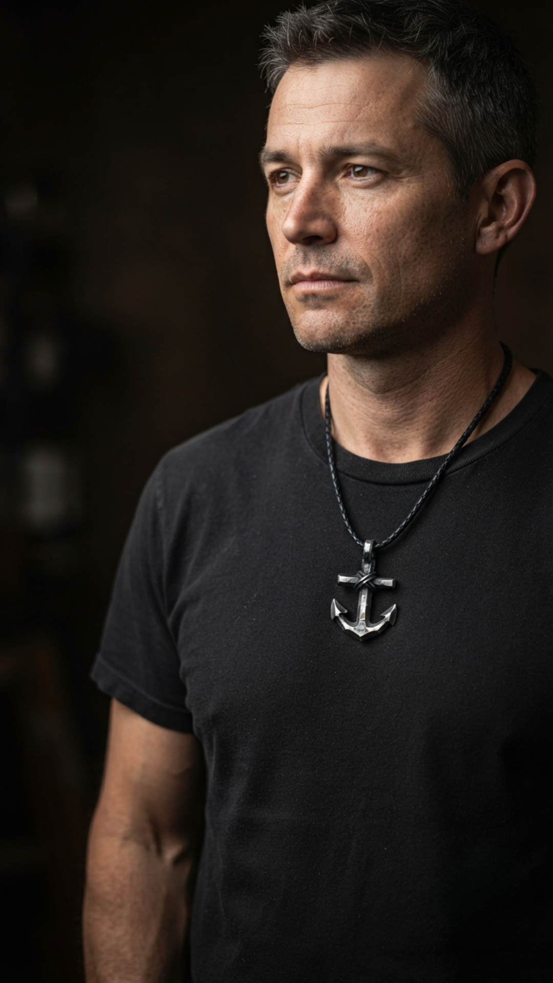 Hand-poured pendant on a braided black leather cord, in .999 fine silver and bronze